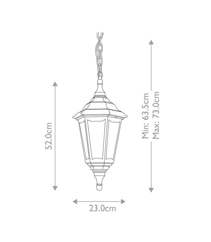 Kinsale 1 Light Outdoor Coastal Ceiling Chain Lantern Black IP43 E27-6