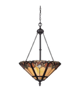 Cambridge 3 Light Tiffany Ceiling Pendant Bronze Finish E27-1