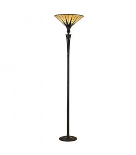 1 Light Floor Lamp Uplighter Black, Tiffany Style Glass, E27 - 1