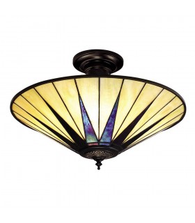 3 Light Large Semi Flush Ceiling Light Black, Tiffany Style Glass, E27 - 1