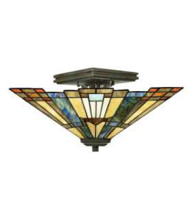 Inglenook 2 Light Tiffany Semi Flush Ceiling Light Bronze E27-1
