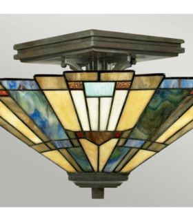 Inglenook 2 Light Tiffany Semi Flush Ceiling Light Bronze E27-2
