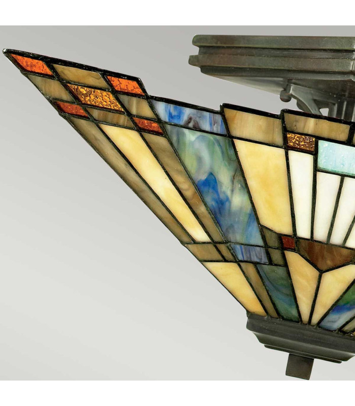 Inglenook 2 Light Tiffany Semi Flush Ceiling Light Bronze E27-3