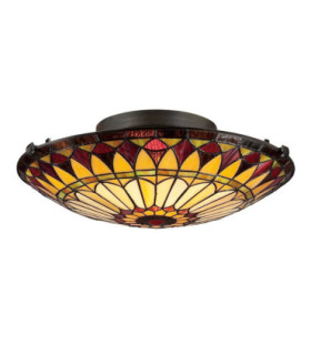 West End 2 Light Flush Ceiling Light Vintage Bronze Tiffany Glass E27-1