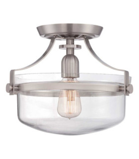 Penn Station 1 Light Semi Flush Ceiling Light Brushed Nickel E27-1