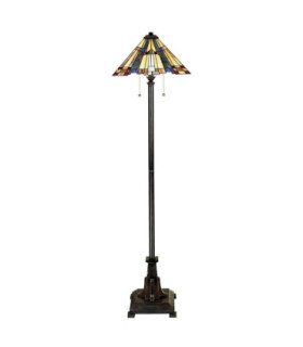 Inglenook 2 Light Floor Lamp Bronze Tiffany Glass E27-1