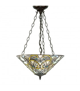 3 Light Inverted Ceiling Pendant Dark Bronze, Tiffany glass, E27 - 1
