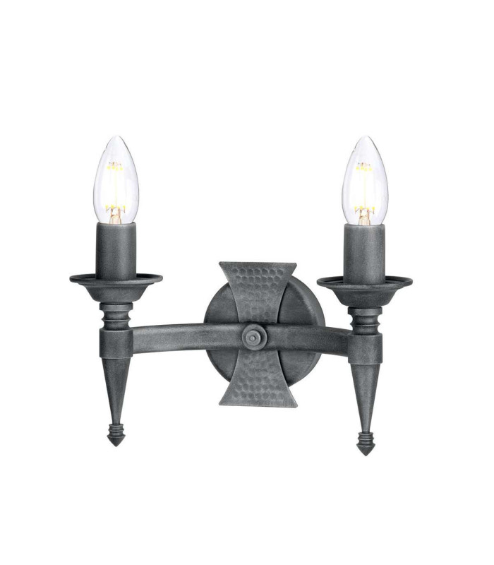 Saxon 2 Light Indoor Candle Wall Light Black Silver E14-1