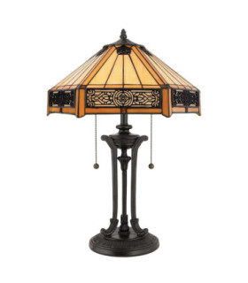 Indus 2 Light Tiffany Table Lamp Vintage Bronze E27-1