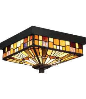 Inglenook Outdoor 2 Light Tiffany Flush Mount - Bronze Finish E27-1