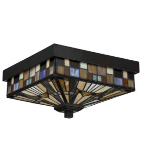 Inglenook Outdoor 2 Light Tiffany Flush Mount - Bronze Finish E27-2
