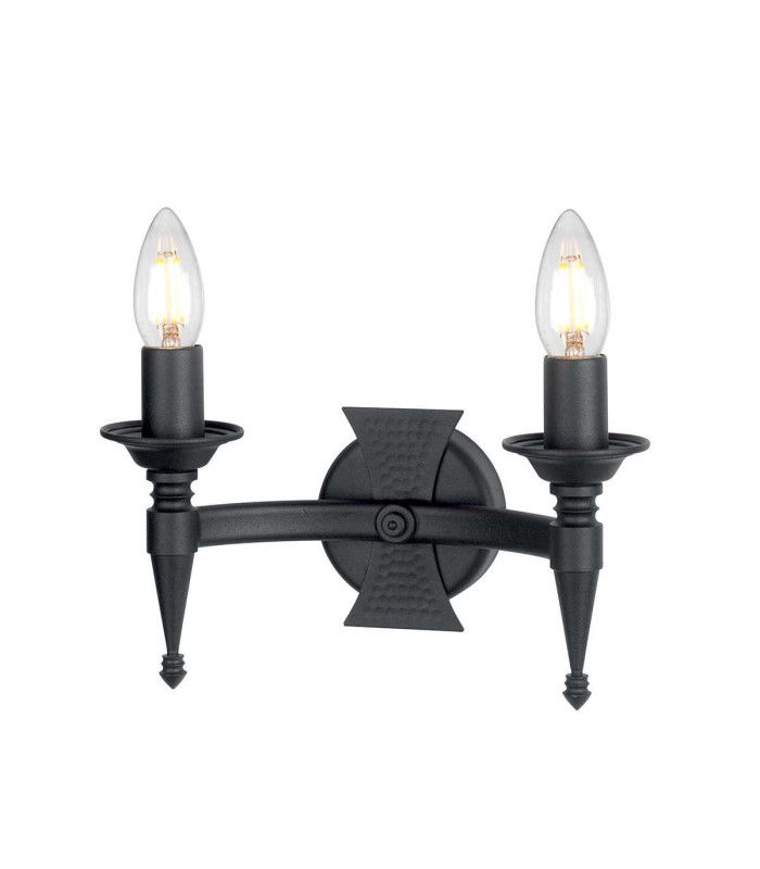 Saxon 2 Light Indoor Candle Wall Light Black E14-1