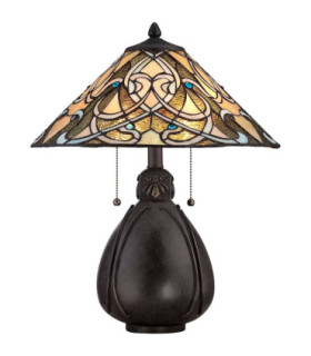 India 2 Light Table Lamp Imperial Bronze Tiffany Glass E27-1