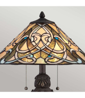 India 2 Light Table Lamp Imperial Bronze Tiffany Glass E27-2