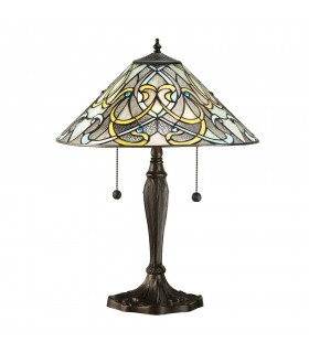 2 Light Table Lamp Dark Bronze, Tiffany Glass, E27 - 1