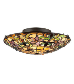Kami 2 Light Tiffany Flush Mount Ceiling Light Vintage Bronze E27-1