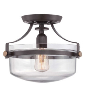 Penn Station 1 Light Semi Flush Ceiling Light Western Bronze E27-1