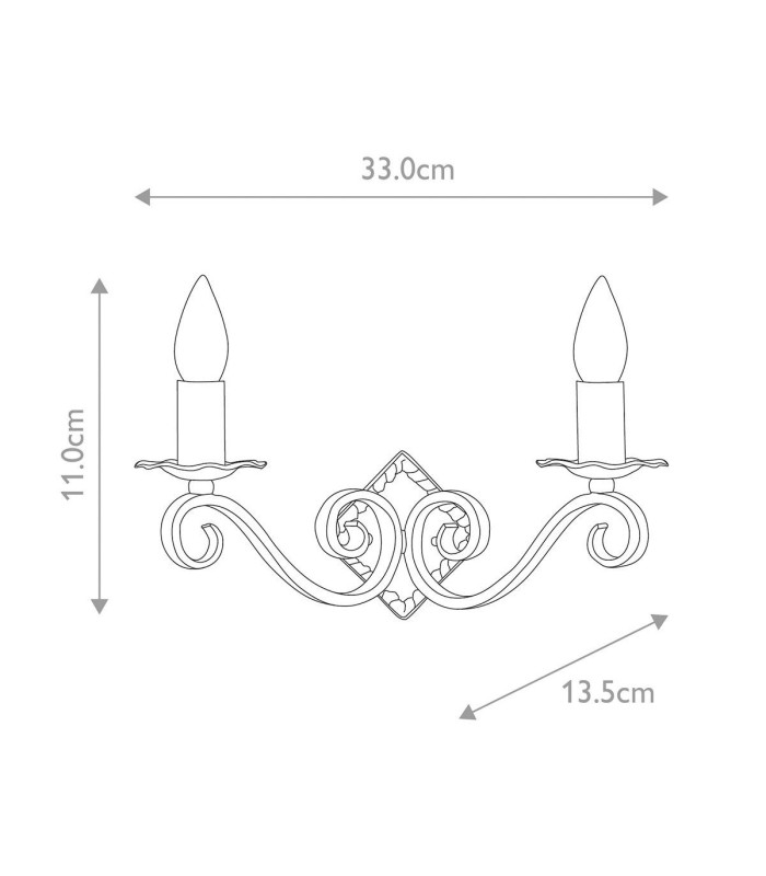 Rectory 2 Light Indoor Candle Wall Light Black E14-5