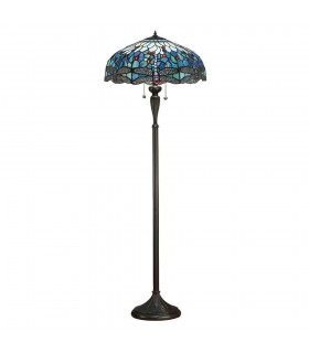 2 Light Floor Lamp Dark Bronze, Blue, Tiffany Style Glass, E27 - 1