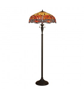 2 Light Floor Lamp Dark Bronze, Red, Tiffany Style Glass, E27 - 1