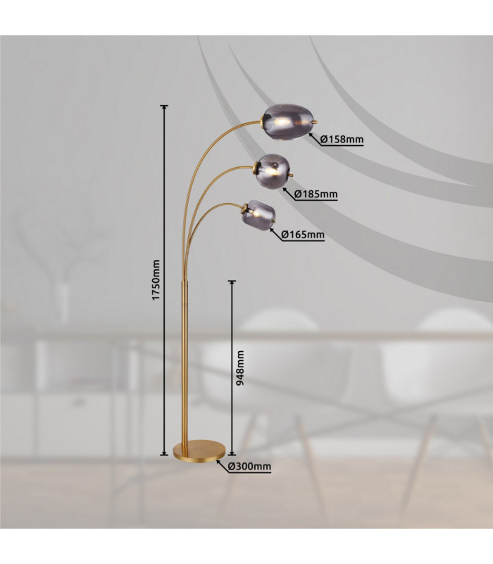 Blacky I Multi Arm Floor Lamp Matt Brass 3x E14-7