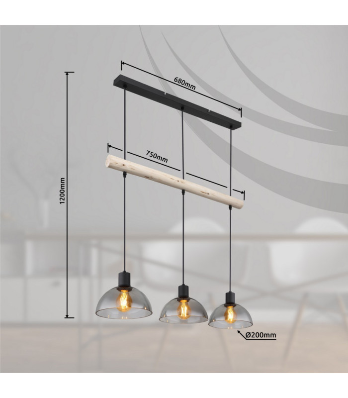 Lindi Bar Pendant Ceiling Light Matt Black 3x E27-7