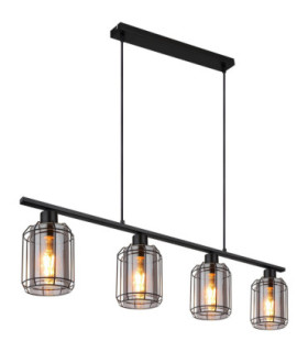 Hudson Bar Pendant Ceiling Light Matt Black Smoke Glass Shades 4x E27-1