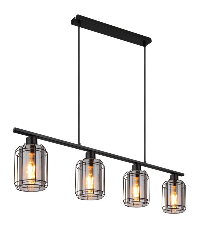 Hudson Bar Pendant Ceiling Light Matt Black Smoke Glass Shades 4x E27-1