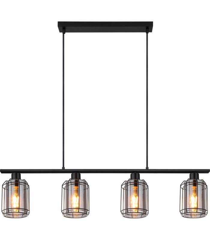 Hudson Bar Pendant Ceiling Light Matt Black Smoke Glass Shades 4x E27-3