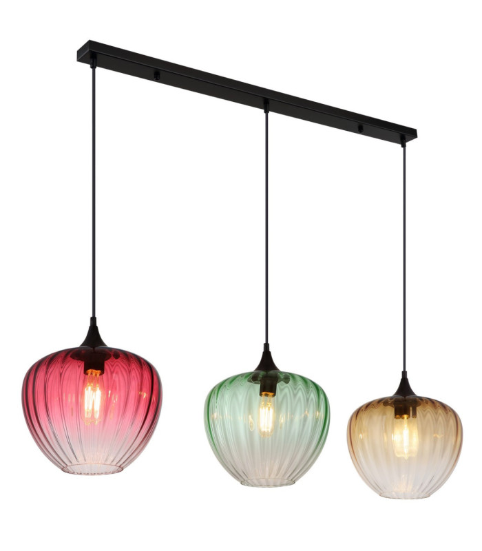 Solveig Bar Pendant Ceiling Light Matt Black Red Green Amber Shade 3x E27-1