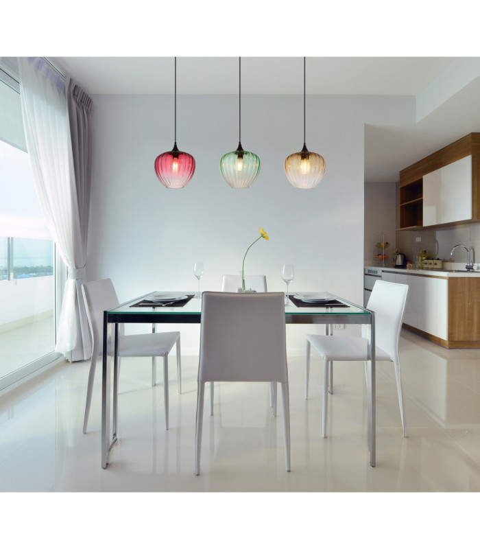 Solveig Bar Pendant Ceiling Light Matt Black Red Green Amber Shade 3x E27-2