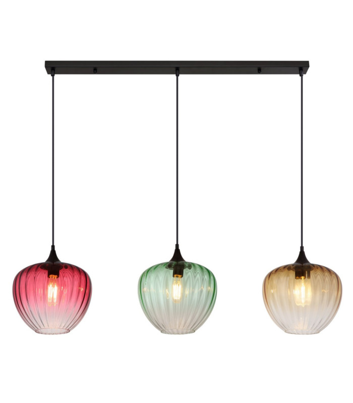 Solveig Bar Pendant Ceiling Light Matt Black Red Green Amber Shade 3x E27-4