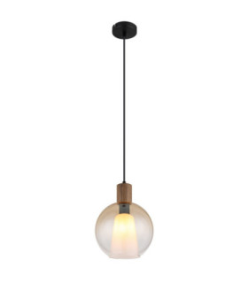 Barry I Globe Pendant Ceiling Light Matt Black Amber Glass Shade E27-1