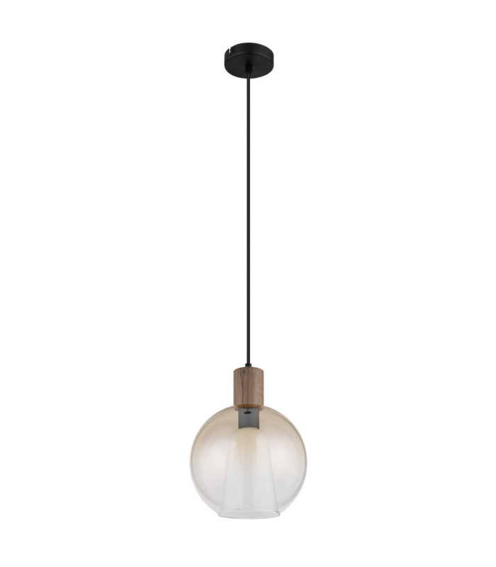 Barry I Globe Pendant Ceiling Light Matt Black Amber Glass Shade E27-3