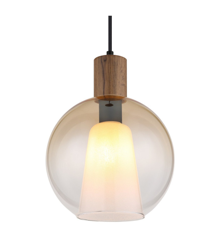 Barry I Globe Pendant Ceiling Light Matt Black Amber Glass Shade E27-4