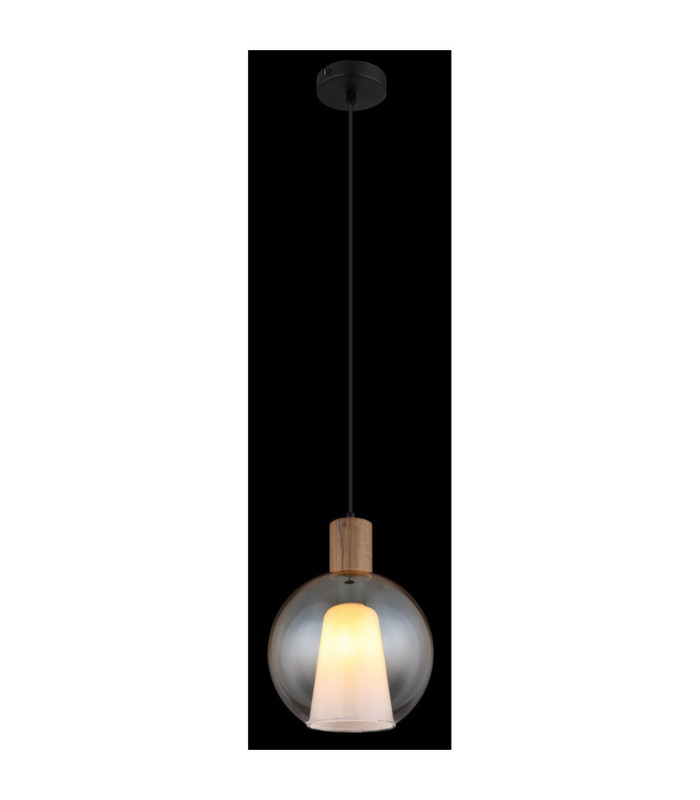 Barry I Globe Pendant Ceiling Light Matt Black Amber Glass Shade E27-5