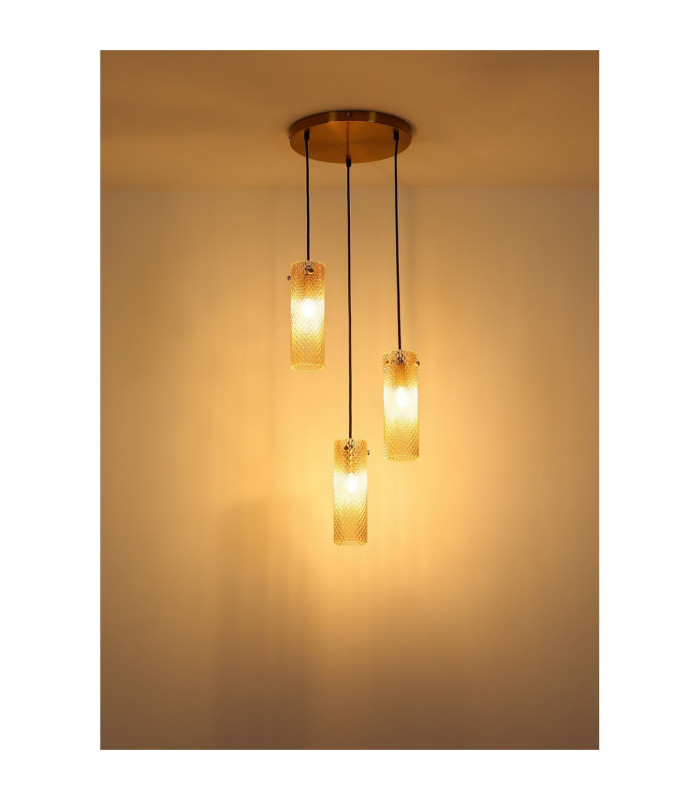 Karolo Cluster Pendant Ceiling Light Gold Amber Glass Shades 3x E14-6