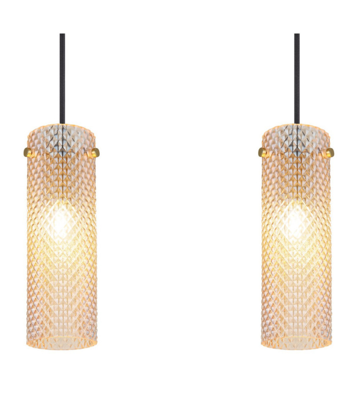 Karolo Bar Pendant Ceiling Light Gold Amber Glass Shades 3x E14-5