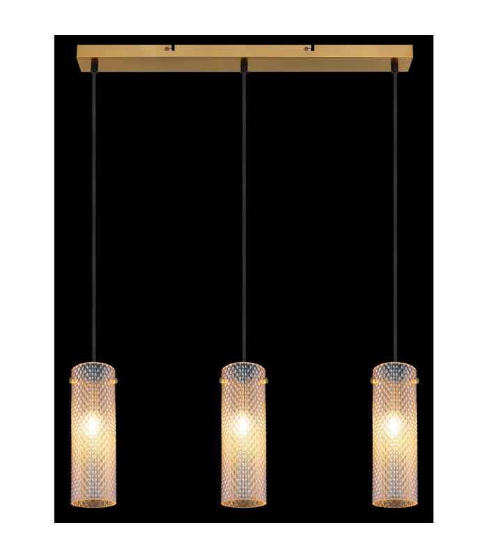 Karolo Bar Pendant Ceiling Light Gold Amber Glass Shades 3x E14-7