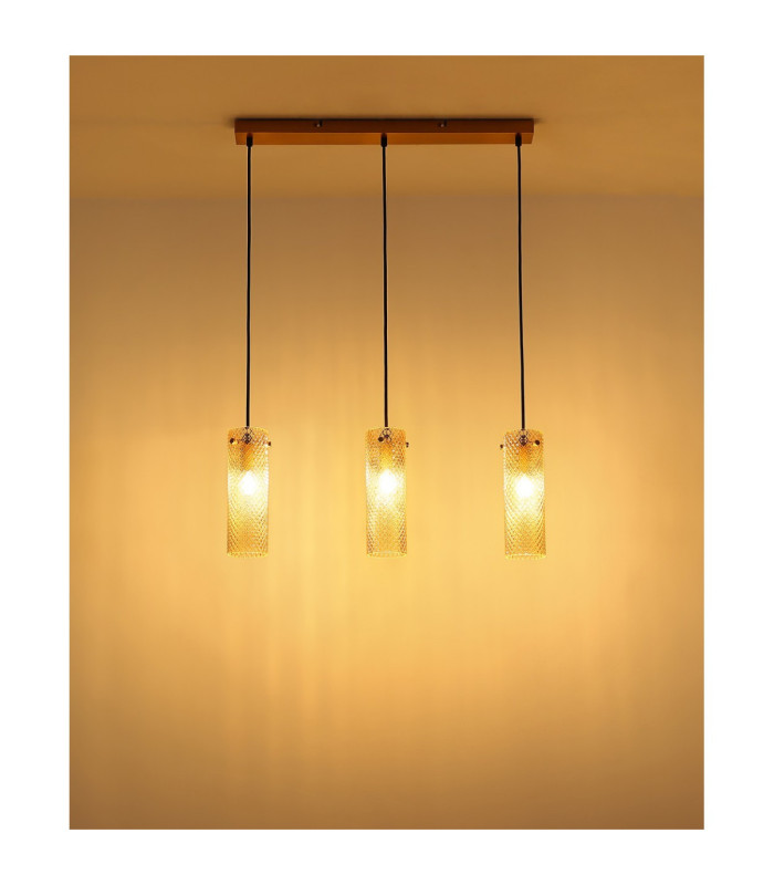 Karolo Bar Pendant Ceiling Light Gold Amber Glass Shades 3x E14-8