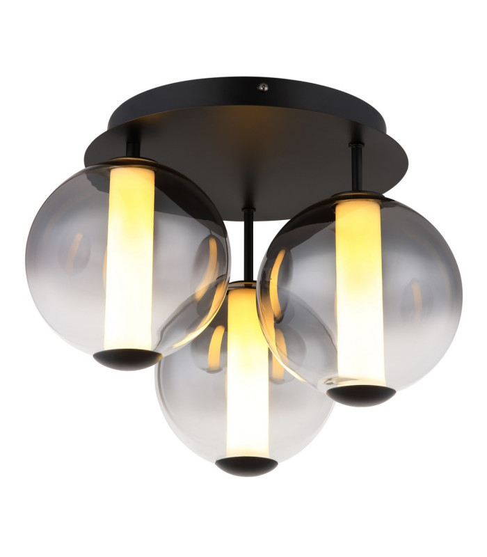 Lacy Globe Ceiling Light Matt Black Smoke Glass Shades 3x LED 3000K-1
