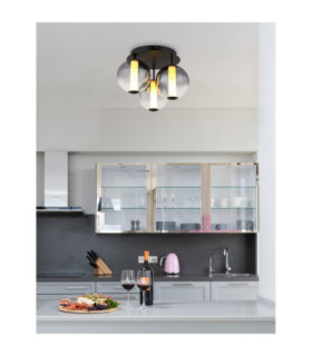 Lacy Globe Ceiling Light Matt Black Smoke Glass Shades 3x LED 3000K-2