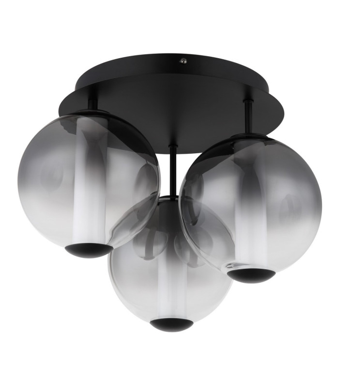 Lacy Globe Ceiling Light Matt Black Smoke Glass Shades 3x LED 3000K-3