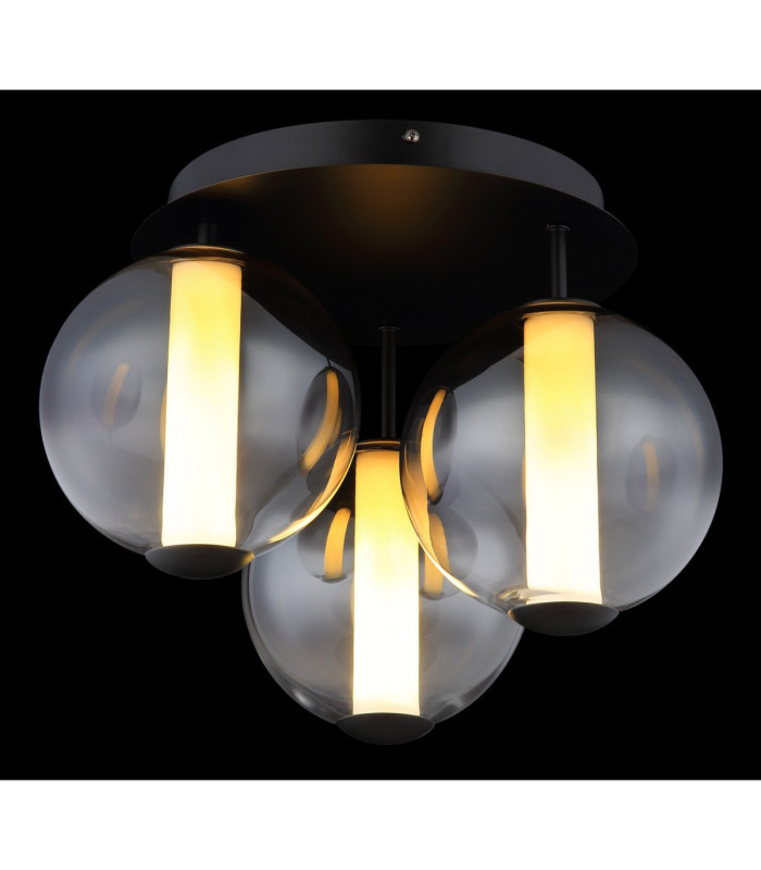 Lacy Globe Ceiling Light Matt Black Smoke Glass Shades 3x LED 3000K-4
