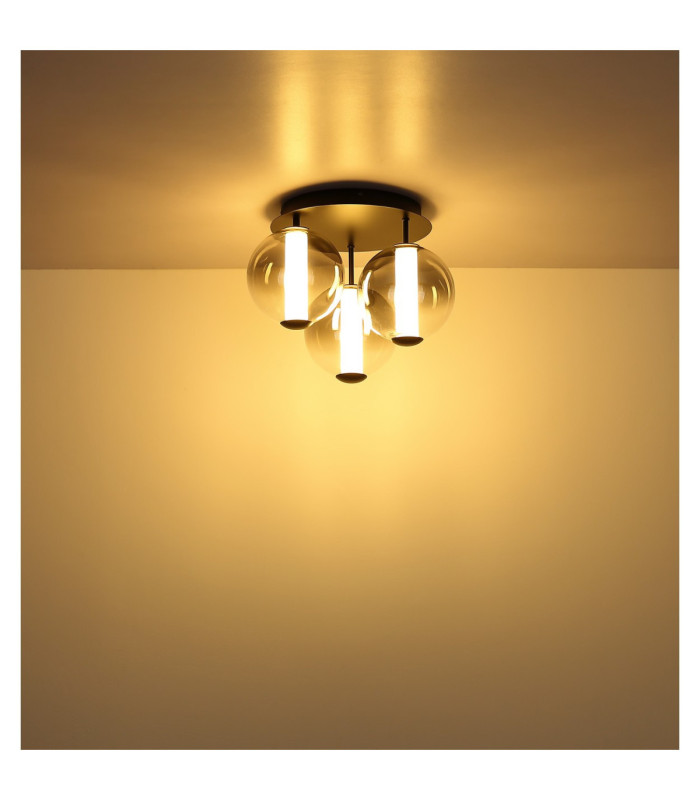 Lacy Globe Ceiling Light Matt Black Smoke Glass Shades 3x LED 3000K-5