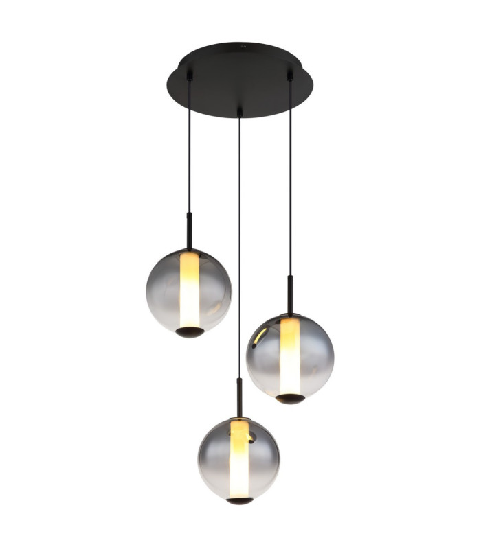 Lacy Cluster Pendant Ceiling Light Matt Black Smoke Glass Shades 3x LED 3000K-1