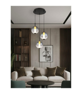 Lacy Cluster Pendant Ceiling Light Matt Black Smoke Glass Shades 3x LED 3000K-2
