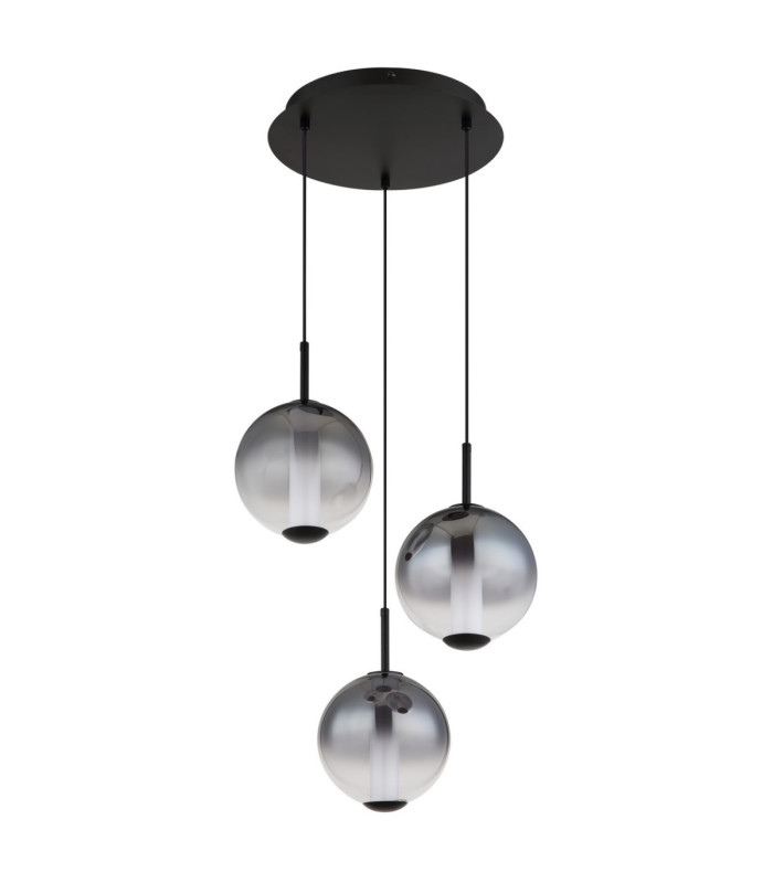 Lacy Cluster Pendant Ceiling Light Matt Black Smoke Glass Shades 3x LED 3000K-3