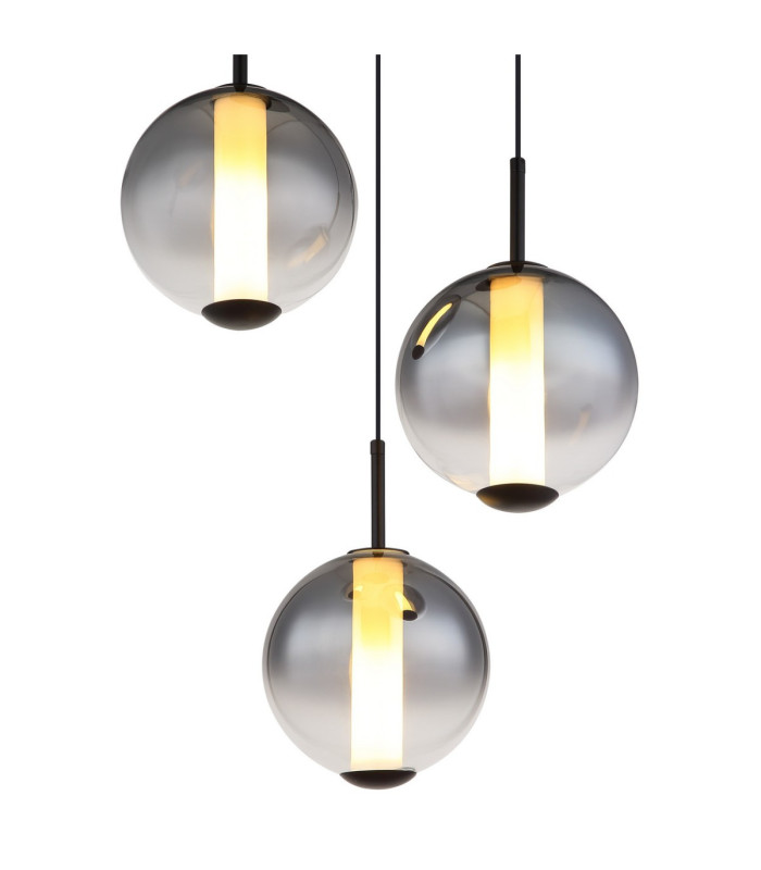 Lacy Cluster Pendant Ceiling Light Matt Black Smoke Glass Shades 3x LED 3000K-4