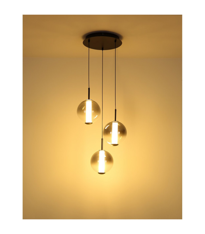 Lacy Cluster Pendant Ceiling Light Matt Black Smoke Glass Shades 3x LED 3000K-6